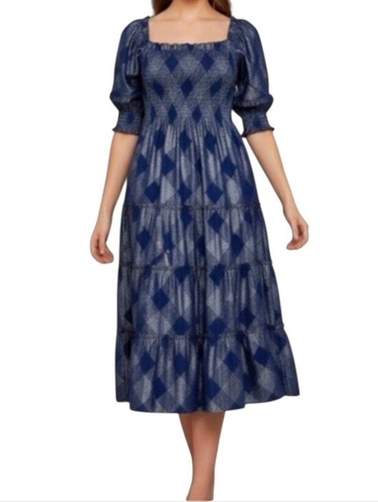 Hill House Dresses & Skirts - Hill House Home Ellie Nap Dress Navy Blue Ruffle Glitter Silver Check Size Large